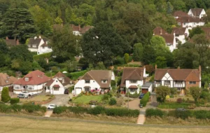 Detached houses in wooded suburbs of Chipstead Valley near Croydon in Surrey, England